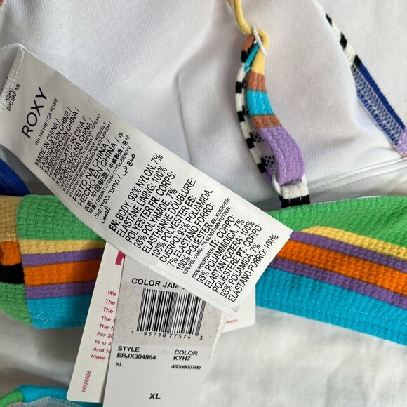 Roxy Womens Color Jam Striped Tank Top & Hipster Bikini Beach Swim Set XL - Picture 10 of 11